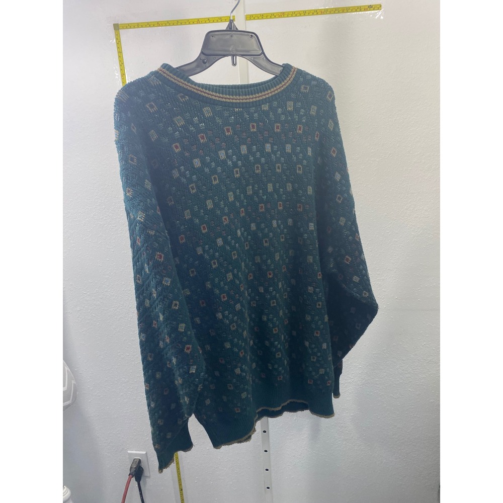 John Weitz Vintage Green Geometric Knit Sweater Mens 2XL Made in USA Pullover